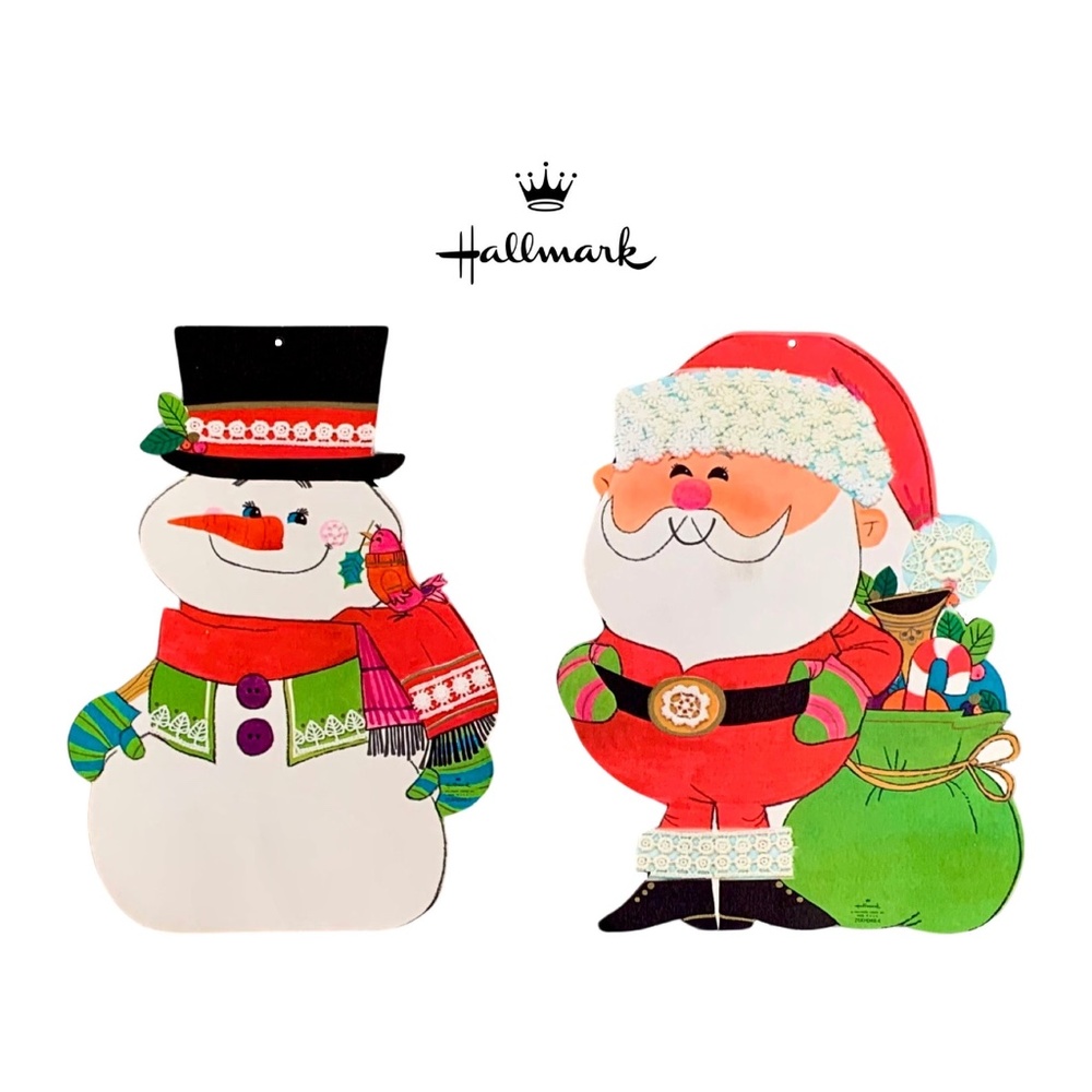 Hallmark Christmas "Snowman & Santa" Die Cut Paper Decoration Set - (1970's)
